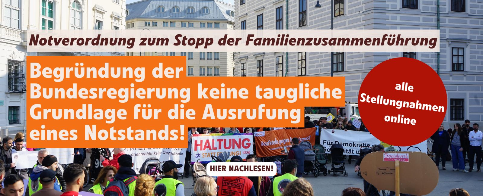Notverordnung zum Stopp der Familienzusammenführung: Begründung der Bundesregierung keine taugliche Grundlage für die Ausrufung eines Notstands! Stellungnahmen aller NGOs online.
