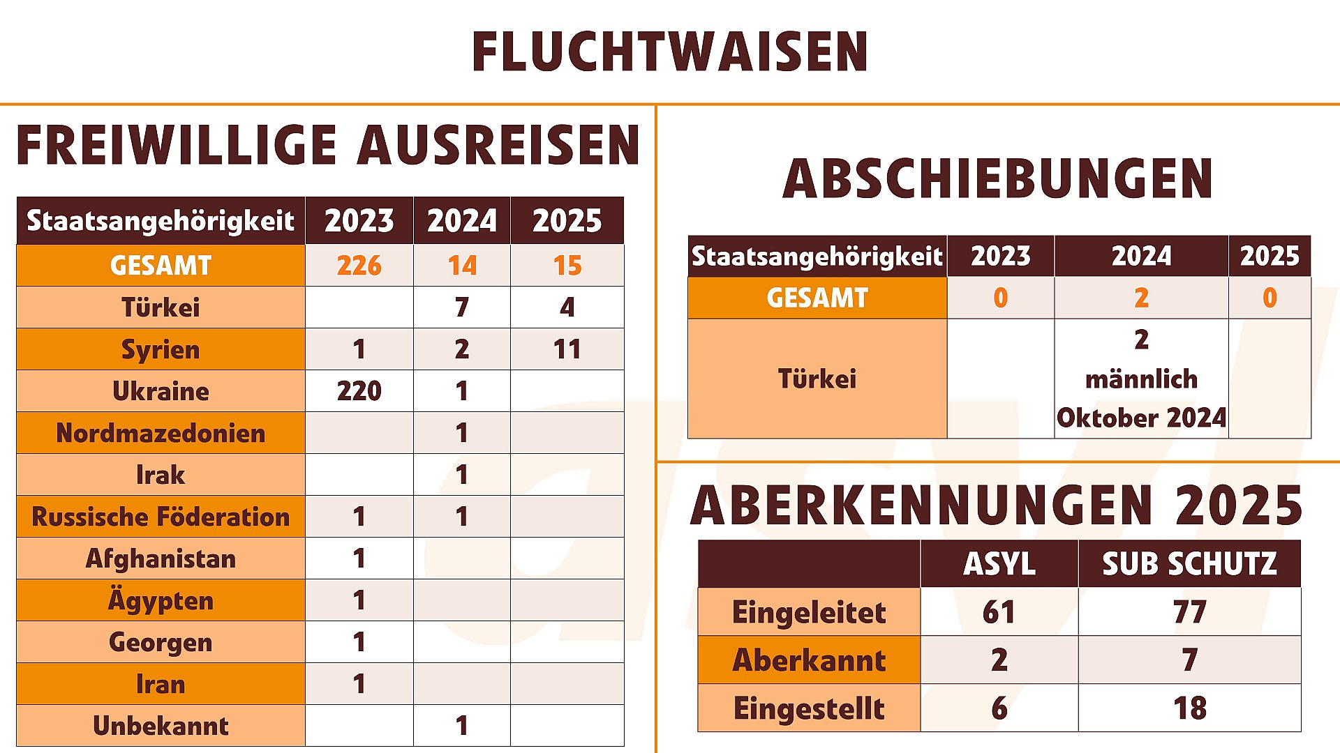 Freiwillige Ausreisen, Abschiebungen und Aberkennungen von Fluchtwaisen 2023 bis 2025